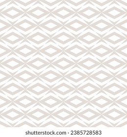 Subtle vector geometric seamless pattern with rhombuses, diamonds, mosaic tiles. Simple beige and white ornament. Abstract vintage background texture. Stylish repeated design for decor, print, fabric