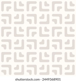 Subtle vector geometric seamless pattern with smooth lines, arrows, squares, triangles, grid. Modern abstract graphic ornament. Simple beige and white minimal background texture. Repeated geo design