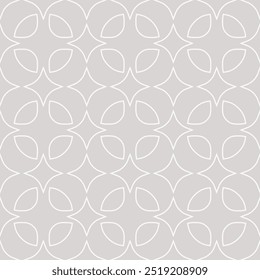 Subtle vector geometric seamless pattern in oriental style. Delicate beige colored geometrical ornament. Abstract minimal linear background with floral shapes, leaves, diamonds. Elegant repeat design