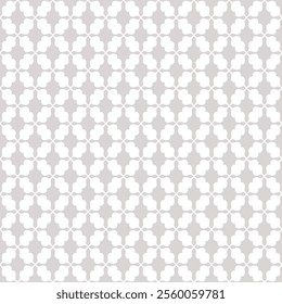 Subtle vector geometric seamless pattern. Abstract vintage ornament texture with curved shapes in regular grid, repeat tiles. Simple gray and white background. Geo design for print, textile, cover  