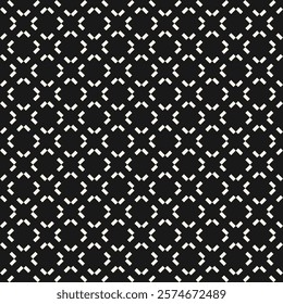 Subtle vector geometric seamless pattern with small lines, arrows, squares, grid. Simple minimal abstract black and white ornament. Modern minimalist background texture. Repeating dark geo design