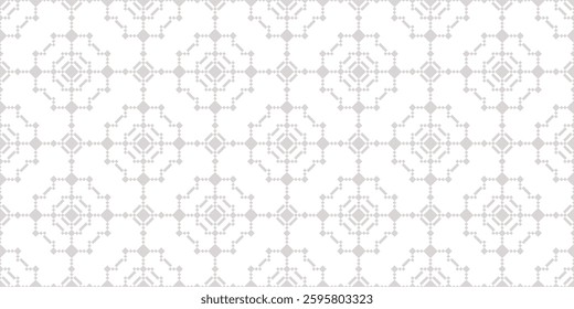 Subtle vector geometric seamless pattern in ethnic folk style. Abstract texture with tribal motif, geometric elements, grid. Grey and white ornament background. Retro style repeated design for decor