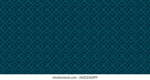 Subtle vector geometric seamless pattern with lines, squares, triangles, arrows, grid, lattice, tiles. Abstract minimal ornament. Dark teal blue color. Stylish  background texture. Repeating design