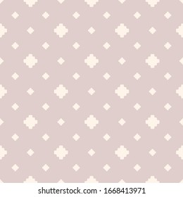 Subtle vector geometric texture with small flower shapes, squares, crosses. Abstract minimalist modern seamless pattern. Simple minimal background in beige color. Delicate repeat design for wallpapers