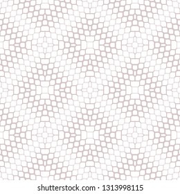 Subtle vector halftone texture. Abstract geometric seamless pattern with gradient transition effect, grid, mesh, weave, net. Light pink and white minimal repeat background. Delicate minimalist design