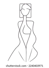 Subtle vector line illustrations of a Woman, Abstract Woman Boho Line Drawing, Feminine Vector Clip Art, Perfect Decoration for Living Room, Office, Hallway
