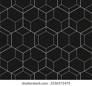 Patrón geométrico sin costuras de Vector sutil mínimo. Textura de líneas delgadas, rejilla hexagonal, delicada red, red, diamantes. Fondo lineal minimalista en blanco y negro. Abstractas fondo de geo oscuro moderno