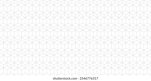 Patrón sin fisuras mínimo de Vector sutil con retícula hexagonal, rejilla lineal de cubo 3d. Textura geométrica gris y blanca simple con líneas delgadas. Abstractas fondo minimalista. Repite el diseño geo moderno