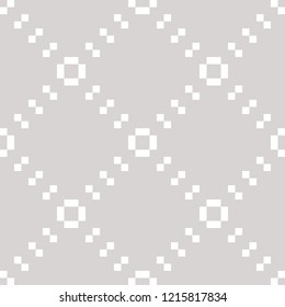 Subtle vector minimalist seamless pattern with small squares in diagonal grid. Abstract geometric texture with delicate net, lattice, mesh. White and light gray ornament. Elegant repeat background