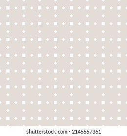 Subtle vector minimalist seamless pattern. Simple geometric background with small squares, diamonds. Stylish abstract beige colored minimal texture. Modern delicate repeat design for print, wallpaper