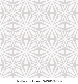 Subtle vector ornamental geometric seamless pattern. Light gray and white geometrical floral abstract background. Simple ornament texture with flower silhouettes, lattice. Repeated vintage geo design