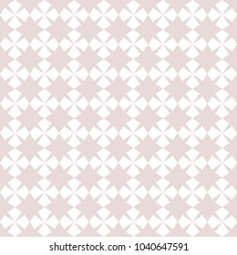 Subtle vector ornamental seamless pattern. Minimalist geometric texture with floral shapes, crosses, repeat tiles. Abstract background in white and pale pink colors. Elegant decorative design element
