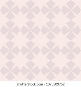 Subtle vector ornamental seamless pattern. Minimalist geometric texture with floral shapes, crosses, repeat tiles. Abstract background in soft pink and beige colors. Elegant design for girls, decor
