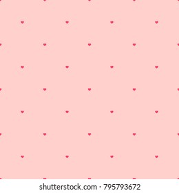 Subtle vector pattern with tiny red hearts on pink backdrop. Simple minimalist geometric seamless texture. Valentines day background. Love romantic theme. Modern design for decor, textile, wrapping