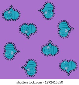Subtle vector pattern with tiny violet, blue, black hearts on backdrop. Modern design for decor, textile. Simple minimalist geometric seamless texture. Love romantic theme. Valentines day background.