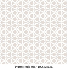 Subtle vector seamless geometric pattern. Abstract white and beige texture with hexagonal grid, triangular shapes, mesh, lattice, cellular structure. Simple repeat background. Minimalist design