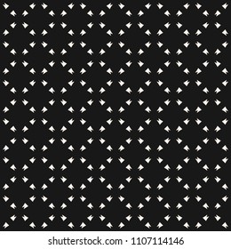 Subtle vector seamless pattern with delicate grid, small figures, crosses, floral shapes. Abstract black and white minimalist geometric texture. Simple monochrome background. Dark repeatable design