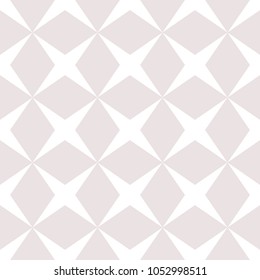 Subtle vector seamless pattern with diamond shapes, rhombuses. Simple minimalist geometric background, repeat tiles. Abstract texture in white and pale pink colors. Elegant decorative ornament design