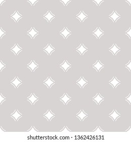 Subtle vector seamless pattern with diamond shapes, small stars, rhombuses. Simple minimalist geometric background. Abstract gray and white texture. Elegant minimal ornament. Delicate repeat design