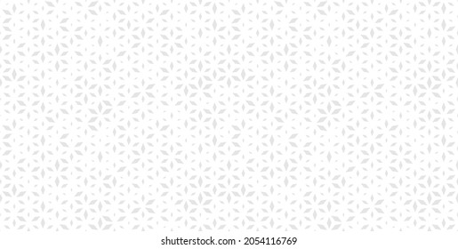 Subtle vector seamless pattern with small diamond shapes, floral silhouettes. Modern minimalist white and gray background with halftone effect, randomly scattered shapes. Simple trendy geo design
