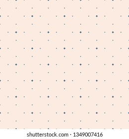Subtle vector seamless pattern with tiny diamond shapes, small stars, rhombuses, dots. Simple minimalist geometric background. Abstract minimal texture in blue and beige color. Delicate repeat design