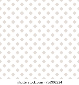 Subtle vector seamless pattern. White and beige minimalist repeat texture. Simple abstract geometric background with small rounded crosses, floral shapes, polka dots. Design for decor, fabric, prints