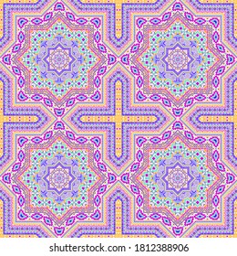 Subtle victorian majolica tile seamless rapport. Ethnic geometric vector elements. Carpet print design. Stylized spanish mayolica tilework perpetual pattern. Floor decor graphic design.