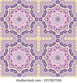 Subtle victorian majolica tile seamless rapport. Ethnic structure vector swatch. Clothes print design. Classic spanish mayolica tilework endless pattern. Geometric shapes wallpaper.