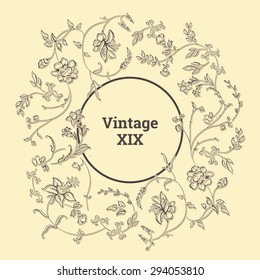 Subtle vintage circle frame. Vector floral pattern