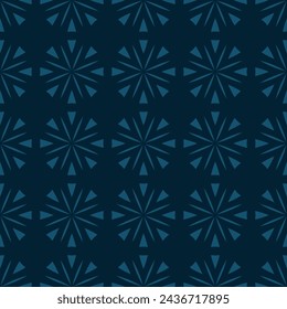 Subtle vintage seamless pattern with simple abstract flower silhouettes. Modern minimal geometric floral ornament texture. Vector ornamental background in dark teal color. Repeating stylish geo design