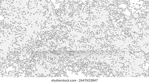 Um pano de fundo branco sutil é artisticamente melhorado com inúmeras formas contorneadas pretas, criando um padrão sofisticado e moderno que lembra uma textura abstrata, manchada em uma superfície clara
