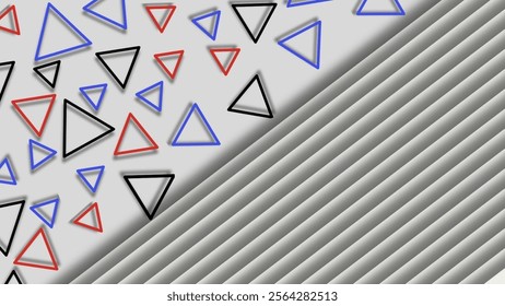 Subtle White Stripes Amidst Bold Vertical Tones - With Scattered Colored Triangle Images