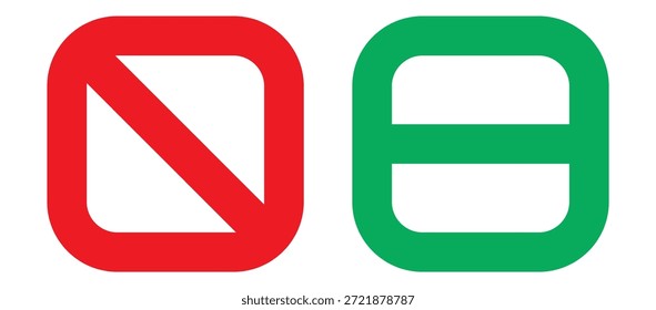 Subtrair e proibir ícone de marca definido . cruz e ícones proibidos. Ilustração vetorial.