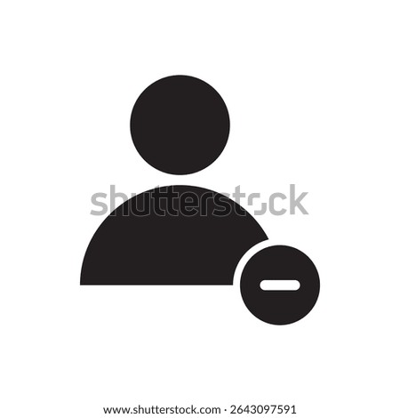 Subtract user icon. Avatar with minus symbol, ideal for user downgrade or contact removal.