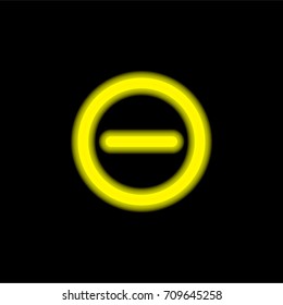 Subtracting button yellow glowing neon ui ux icon. Glowing sign logo vector