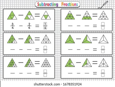 subtracting fractions worksheets math fraction worksheet stock vector royalty free 1678351924 shutterstock