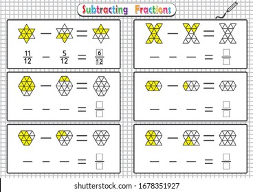 subtracting fractions worksheets math fraction worksheet stock vector royalty free 1678351927 shutterstock