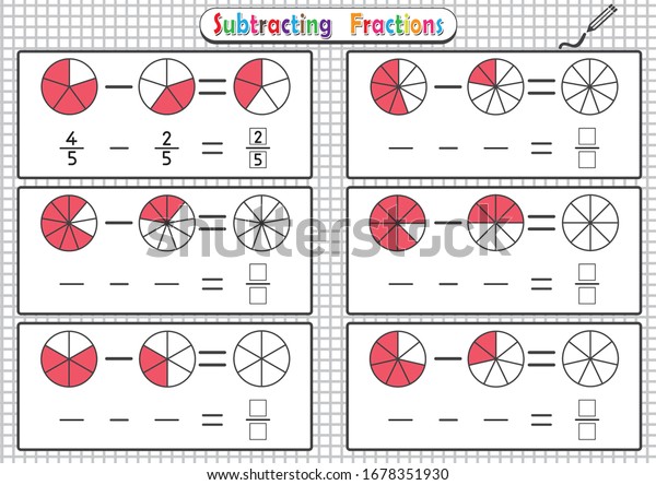 subtracting fractions worksheets math fraction worksheet stock vector royalty free 1678351930 shutterstock