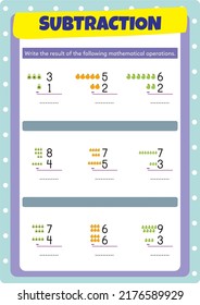 Subtraction and addition exercises for preschool and kindergarten.