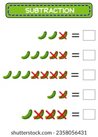 Subtraction for children. Cucumber. vegetables. minus. training for children. worksheet.