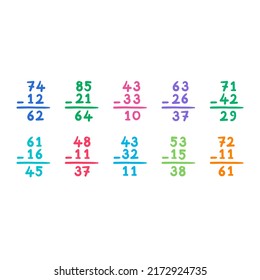 Subtraction Exercises Math Subtraction Examples Hand Stock Vector ...