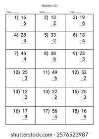 Subtraction Maths Worksheet for kids. Number range up to 100.