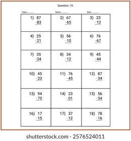 Subtraction Maths Worksheet for kids. Number range up to 100.