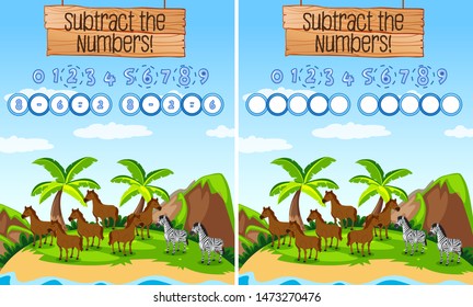 Ilustración del juego educativo por número de resta