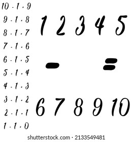 Subtraction Of Numbers Vector , Numbers , Minus And Equals Illustration