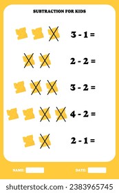 página de resta para niños. Juego educativo de matemáticas para niños con queso. Diseño de hoja de cálculo imprimible. Aprender matemático.