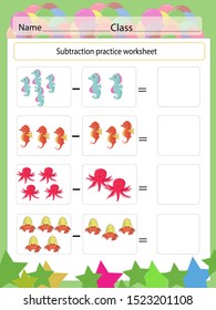 subtraction practice worksheet for kid