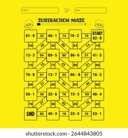 Subtraction vector maze puzzle worksheets