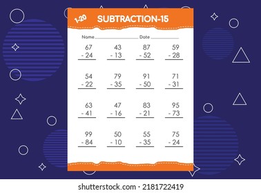 Subtraction worksheet for kids. Educational math activities worksheet for children