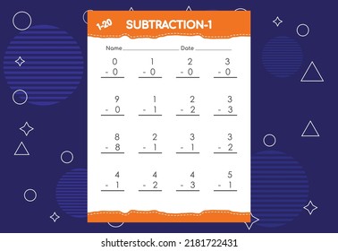 Subtraction worksheet for kids. Educational math activities worksheet for children